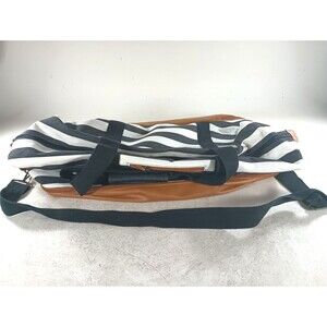 Travel Bag Striped  Black & White w/ Brown Base  20x12x10 Mainstreet Collection
